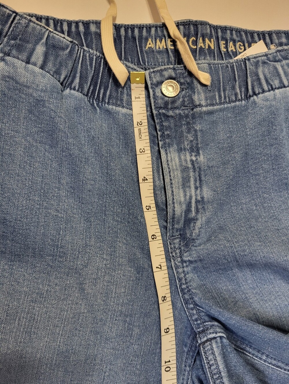 American Eagle Wide Leg Drawstring Pants Jeans Elastic Waist Button XS Short - Picture 7 of 11